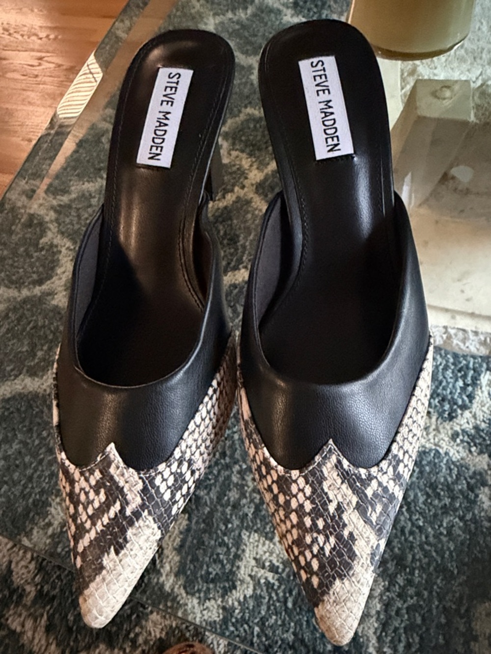 Steve Madden Black & Snakeskin Pointed Mules